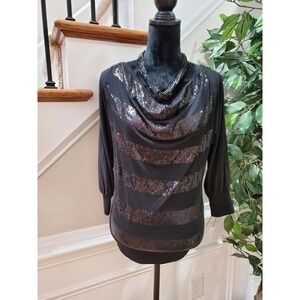 Jaya Women's Black Polyester & Rayon Cowl Neck Long Sleeve Casual Blouse Size M
